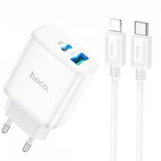 Зарядное устройство HOCO C105A 3.0A 20W с двумя выходами (USB-C/USB-A) и кабелем Apple Lightning в комплекте