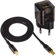 Зарядное устройство WALKER WH-61 GaN, 3А, 30Вт, USBx1/Type-Cx1, быстрая зарядка QC 3.0+PD + кабель Lightning