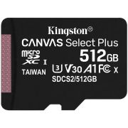Карта памяти MicroSD 512Gb Kingston Class 10 Canvas Select Plus (100Mb/s)